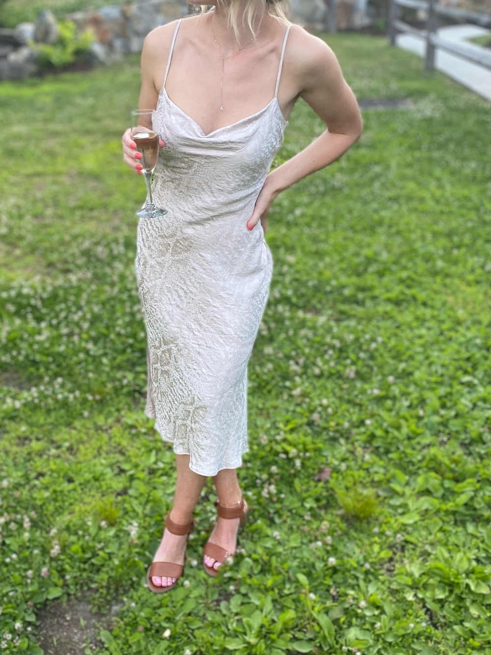 Express Satin Cowl Neck Slip Dress in Champagne